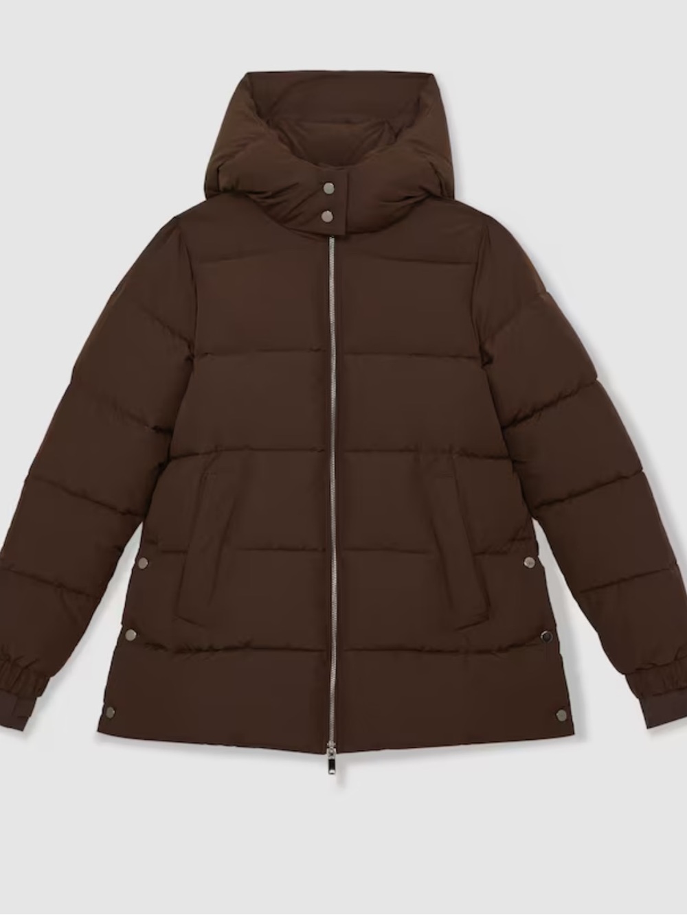 Reiss Dark Brown Quilted Hooded Puffer Jacket